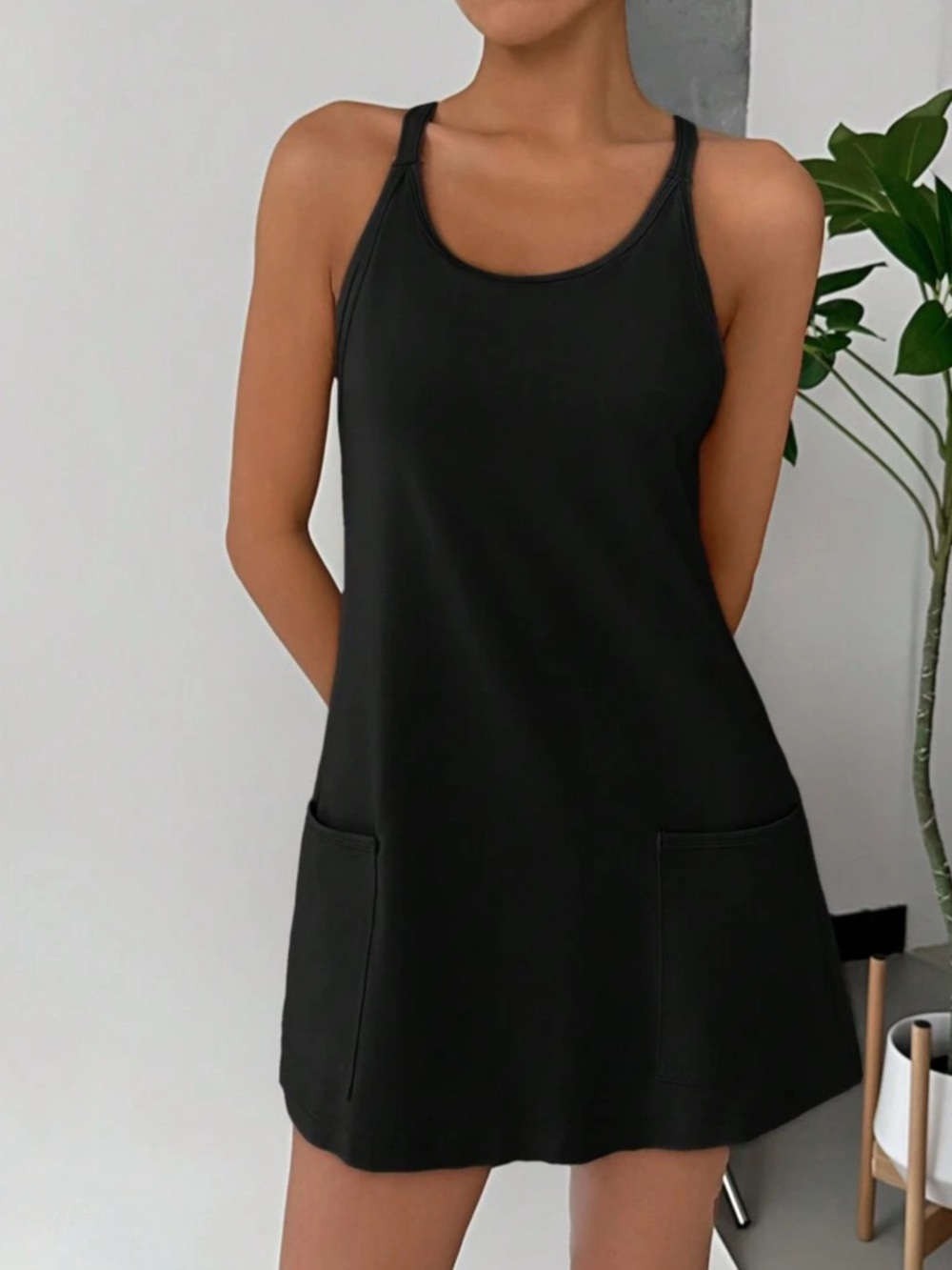 Black Racerback Pocket Mini Dress